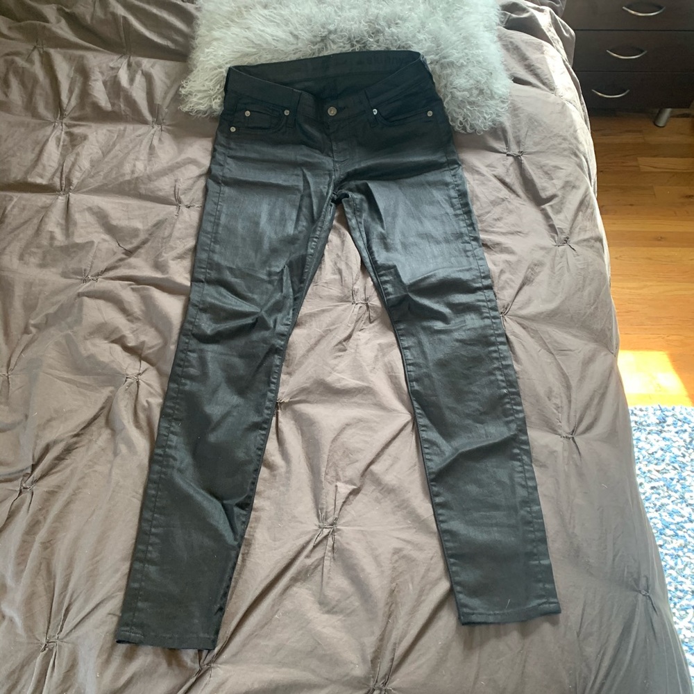 7 for All Mankind Skinny Ankle Black Coated Jeans